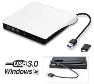XD001 External DVD CD Drive, USB 3.0 Type-C Portable CD/DVD ROM +/-RW Drive/DVD Player Rewriter Burner Compatible with Laptop Desktop PC Windows Apple Mac, White XD001 External DVD CD Drive, USB 3.0 Type-C Portable CD/DVD ROM +/-RW Drive/DVD Player Rewriter Burner Compatible with Laptop Desktop PC Windows Apple Mac, White