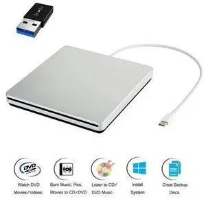 MacBook External CD Drive USB 3.0/Type-C Portable CD/DVD+/-RW Burner Player Writer Compatible with Windows XP/7/8/10, MacOS, Linux for MacBook, Laptop, Desktop (XD055), Silver MacBook External CD Drive USB 3.0/Type-C Portable CD/DVD+/-RW Burner Player Writer Compatible with Windows XP/7/8/10, MacOS, Linux for MacBook, Laptop, Desktop (XD055), Silver