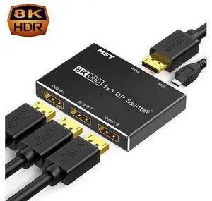 DisplayPort Splitter 1 in 3 Out 8K 30Hz 4K 144Hz MST Hub Splitter, 1 in 3 out DP to DP Video Converter for Video Card with MST Function(Windows PC only)-Support Dual or Triple 4K DisplayPort Splitter 1 in 3 Out 8K 30Hz 4K 144Hz MST Hub Splitter, 1 in 3 out DP to DP Video Converter for Video Card with MST Function(Windows PC only)-Support Dual or Triple 4K