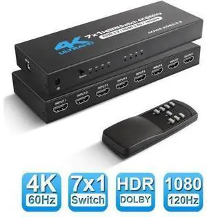 4K@60Hz HDMI Switch 7 in 1 Out 4K@60Hz, HDMI Splitter with Remote 7 Port HDMI Switcher Selector Support 3D 4K HDR HDCP2.2 Compatible with PS5/4/3 Xbox Nintendo Switch TV Fire Stick 4K@60Hz HDMI Switch 7 in 1 Out 4K@60Hz, HDMI Splitter with Remote 7 Port HDMI Switcher Selector Support 3D 4K HDR HDCP2.2 Compatible with PS5/4/3 Xbox Nintendo Switch TV Fire Stick