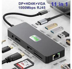 XJYLCPC Triple Monitor USB C Laptop Docking Station, USB C Hub Multiport Adapter Dongle Dock with 4K60Hz HDMI, 4K60Hz DisplayPort, 1080P VGA,100W PD Charging,Ethernet,3*10Gbps USB-A Ports XJYLCPC Triple Monitor USB C Laptop Docking Station, USB C Hub Multiport Adapter Dongle Dock with 4K60Hz HDMI, 4K60Hz DisplayPort, 1080P VGA,100W PD Charging,Ethernet,3*10Gbps USB-A Ports