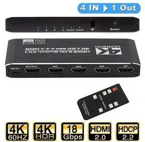HDMI Switch 4in1 Out 4K60Hz UHD HDMI Switcher Splitter with Remote HDMI Switch Box Hub Support 4K 60Hz3D 4K HDR10 HDCP2.2 YUV444/RGB888 for PS5 PS4 Xbox DVD Player Fire Stick Apple TV PC HDMI Switch 4in1 Out 4K60Hz UHD HDMI Switcher Splitter with Remote HDMI Switch Box Hub Support 4K 60Hz3D 4K HDR10 HDCP2.2 YUV444/RGB888 for PS5 PS4 Xbox DVD Player Fire Stick Apple TV PC