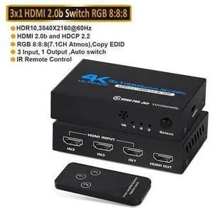 4k HDR 3x1 HDMI Switch with IR Remote Control 3 Ports HDMI 2.0 Switcher Selector Supports HDCP 2.2 4K@60Hz UltraHD HDR10 3D HD1080P Dolby DST HDMI Splitter for PS4 Xbox Apple TV OZQ2-1 4k HDR 3x1 HDMI Switch with IR Remote Control 3 Ports HDMI 2.0 Switcher Selector Supports HDCP 2.2 4K@60Hz UltraHD HDR10 3D HD1080P Dolby DST HDMI Splitter for PS4 Xbox Apple TV OZQ2-1