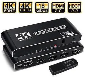 4K@60Hz HDMI Switch 4 in 1 Out 4K@60Hz HDMI Splitter with Remote 4 Port HDMI Switcher Selector Support 3D 4K HDR10 HDCP2.2 YUV444/RGB888 for PS5/4/3 Xbox Nintendo Switch Roku TV Fire 4K@60Hz HDMI Switch 4 in 1 Out 4K@60Hz HDMI Splitter with Remote 4 Port HDMI Switcher Selector Support 3D 4K HDR10 HDCP2.2 YUV444/RGB888 for PS5/4/3 Xbox Nintendo Switch Roku TV Fire