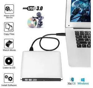 Aluminum External CD Drive USB 3.0 Portable CD DVD +/-RW Drive DVD/CD ROM Rewriter Burner Writer Compatible with Laptop Desktop PC Windows Mac Pro MacBook (XD058, Silver) Aluminum External CD Drive USB 3.0 Portable CD DVD +/-RW Drive DVD/CD ROM Rewriter Burner Writer Compatible with Laptop Desktop PC Windows Mac Pro MacBook (XD058, Silver)