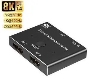 Displayport 1.4 Switch 8K Displayport Bi-direction splitter switcher Displayport KVM 1in 2out 2in 1out Display-port 8K@60Hz,4K@120Hz Splitter Converter for Computer Monitor Projector TV Displayport 1.4 Switch 8K Displayport Bi-direction splitter switcher Displayport KVM 1in 2out 2in 1out Display-port 8K@60Hz,4K@120Hz Splitter Converter for Computer Monitor Projector TV