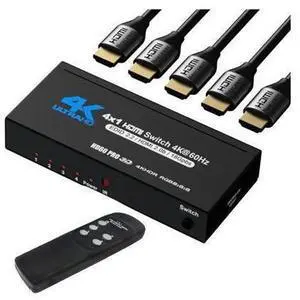 4K@60Hz HDMI Switch 4 in 1 Out 4K@60Hz, HDMI Splitter with Remote 4 Port HDMI Switcher Selector Support 3D 4K HDR HDCP2.2 Compatible with PS5/4/3 Xbox Nintendo Switch Roku TV Fire Stick 4K@60Hz HDMI Switch 4 in 1 Out 4K@60Hz, HDMI Splitter with Remote 4 Port HDMI Switcher Selector Support 3D 4K HDR HDCP2.2 Compatible with PS5/4/3 Xbox Nintendo Switch Roku TV Fire Stick