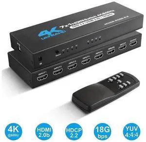HDMI Switch 7x1 HDMI Switcher 7 in 1 Out HDMI Switch Selector 7 Port Box with IR Remote Control HDMI 2.0 HDCP 2.2 Support 4K@60Hz Ultra HD 3D 2160P 1080P HDMI Switch 7x1 HDMI Switcher 7 in 1 Out HDMI Switch Selector 7 Port Box with IR Remote Control HDMI 2.0 HDCP 2.2 Support 4K@60Hz Ultra HD 3D 2160P 1080P