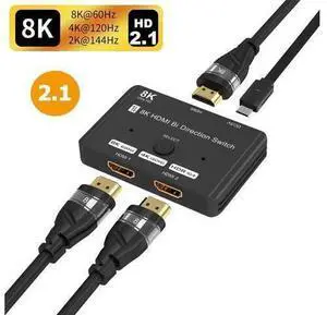 HDMI 2.1 Ultra 8K HD Bi-Directional Switch 8K@60Hz 4K@120Hz 1in 2out 2in 1out High Speed 48Gbps Splitter(Singal Display) Converter Compatible with Xbox X PS5 HDMI 2.1 Ultra 8K HD Bi-Directional Switch 8K@60Hz 4K@120Hz 1in 2out 2in 1out High Speed 48Gbps Splitter(Singal Display) Converter Compatible with Xbox X PS5