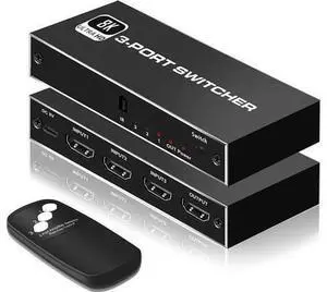 3In 1Out 8K HDMI 2.1 Switch, 3x1 4K@120Hz/8K@60Hz HDMI Switcher with Remote Control, Supports 48Gbps, HDR10+, HDCP2.3, Dolby Vision, 4k@120H for PS5/PS4/Xbox/Roku/Apple TV 3In 1Out 8K HDMI 2.1 Switch, 3x1 4K@120Hz/8K@60Hz HDMI Switcher with Remote Control, Supports 48Gbps, HDR10+, HDCP2.3, Dolby Vision, 4k@120H for PS5/PS4/Xbox/Roku/Apple TV
