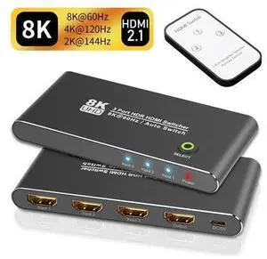 HDMI Switcher with Remote Control 8K 4K 120hz Ultra HD 8K High Speed 48Gbps Directional HDMI Switch 3in 1out 8K@60Hz 4K@120Hz Switcher Converter Compatible with Xbox PS5 Projectors HDMI Switcher with Remote Control 8K 4K 120hz Ultra HD 8K High Speed 48Gbps Directional HDMI Switch 3in 1out 8K@60Hz 4K@120Hz Switcher Converter Compatible with Xbox PS5 Projectors