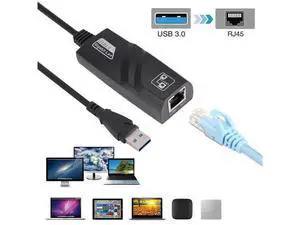USB Network Adapter, USB 3.0 to RJ45 Gigabit, Black USB Network Adapter, USB 3.0 to RJ45 Gigabit, Black