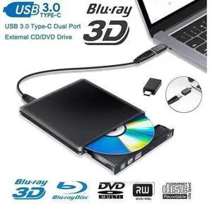 External Blu Ray DVD Drive 3D USB 3.0 and Type-C Bluray DVD CD RW Row Burner Player Rewriter Compatible for MacBook OS Windows 7 8 10 PC iMac - Black External Blu Ray DVD Drive 3D USB 3.0 and Type-C Bluray DVD CD RW Row Burner Player Rewriter Compatible for MacBook OS Windows 7 8 10 PC iMac - Black