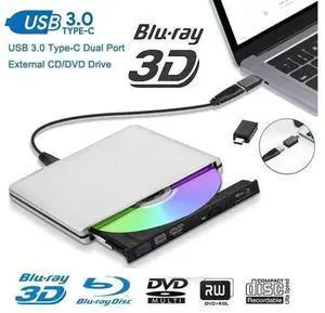 External Blu Ray DVD Drive 3D USB 3.0 and Type-C Bluray DVD CD RW Row Burner Player Rewriter Compatible for MacBook OS Windows 7 8 10 PC iMac - Silver External Blu Ray DVD Drive 3D USB 3.0 and Type-C Bluray DVD CD RW Row Burner Player Rewriter Compatible for MacBook OS Windows 7 8 10 PC iMac - Silver