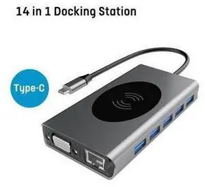 USB C Docking Station Adapter, 14 in 1 Triple Display Multiport Dongle, Type C Hub with Wireless Charging,VGA,Gigablit, Dual HDMI, 100W PD, 5USB3.0 ,3.5mm Audio and SD/TF Card Reader for USB C Docking Station Adapter, 14 in 1 Triple Display Multiport Dongle, Type C Hub with Wireless Charging,VGA,Gigablit, Dual HDMI, 100W PD, 5USB3.0 ,3.5mm Audio and SD/TF Card Reader for