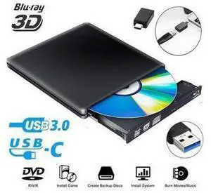 External Blu Ray DVD Drive 3D USB 3.0 and Type-C Bluray CD DVD Burner Slim Optical Portable Blu-ray Writer for MacBook OS Windows xp/7/8/10, Linux, Laptop PC (Black) External Blu Ray DVD Drive 3D USB 3.0 and Type-C Bluray CD DVD Burner Slim Optical Portable Blu-ray Writer for MacBook OS Windows xp/7/8/10, Linux, Laptop PC (Black)