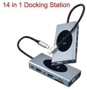 Dual Display USB Type C HUB with to VGA Dual HDMI, Gigabit, 5USB3.0 Ports, SD/TF,Wireless Charging Multiport Adapter Docking Station Dongle for MacBook Air Pro and More Dual Display USB Type C HUB with to VGA Dual HDMI, Gigabit, 5USB3.0 Ports, SD/TF,Wireless Charging Multiport Adapter Docking Station Dongle for MacBook Air Pro and More
