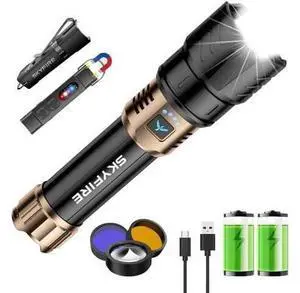 Rechargeable Flashlights High Lumens with Ignition Lens&White Yellow Blue Light,10000mAh LED Super Bright Flashlight&2Pack Rechargeable EDC Flashlight with Electric Lighter, Rechargeable Flashlights High Lumens with Ignition Lens&White Yellow Blue Light,10000mAh LED Super Bright Flashlight&2Pack Rechargeable EDC Flashlight with Electric Lighter,