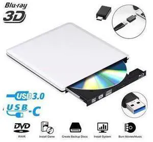 External Blu Ray Drive USB3.0 TypeC Aluminium External3D 6XBlu-Ray BD CD DVD RW ROM Drive Player Burner Writer for Laptop/Mac/MacBook Pro/Air/PC/Windows MacBook Mac Linux OS Apple Silver External Blu Ray Drive USB3.0 TypeC Aluminium External3D 6XBlu-Ray BD CD DVD RW ROM Drive Player Burner Writer for Laptop/Mac/MacBook Pro/Air/PC/Windows MacBook Mac Linux OS Apple Silver