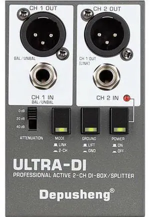 Ultra-DI Di2 Professional Active 2-Channel DI-Box/Splitter w/Input Attenuator to Connect Guitar & Bass,Connector to Balanced & Unbalanced,Support 48V power supply Ultra-DI Di2 Professional Active 2-Channel DI-Box/Splitter w/Input Attenuator to Connect Guitar & Bass,Connector to Balanced & Unbalanced,Support 48V power supply
