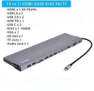 Dual Display USB Type C HUB with to VGA HDMI, Displayport, PD3.0, Ethernet, 5 USB Ports, SD/TF, Multiport Adapter Docking Station Dongle for MacBook Air Pro and More Dual Display USB Type C HUB with to VGA HDMI, Displayport, PD3.0, Ethernet, 5 USB Ports, SD/TF, Multiport Adapter Docking Station Dongle for MacBook Air Pro and More