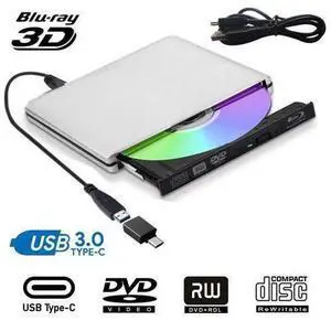 External Blu Ray Drive Type-C CD DVD Drive Ultra Slim USB3.0 Blu-ray Burner Writer Player for Laptop Desktop PC Windows 10/8/7 MacBook Mac Linux OS Apple , Silver External Blu Ray Drive Type-C CD DVD Drive Ultra Slim USB3.0 Blu-ray Burner Writer Player for Laptop Desktop PC Windows 10/8/7 MacBook Mac Linux OS Apple , Silver