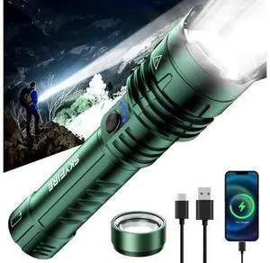 1376 LED Flashlights with Ignition Lens, Rechargeable 2000 High Lumens Zoomable Flash Light, 5 Modes Waterproof IPX6 Powerful Tactical Flashlight for Emergency Camping Essentials Home (Green) 1376 LED Flashlights with Ignition Lens, Rechargeable 2000 High Lumens Zoomable Flash Light, 5 Modes Waterproof IPX6 Powerful Tactical Flashlight for Emergency Camping Essentials Home (Green)