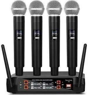 DX4 Wireless Microphone, Professional 4 Channels Karaoke Handheld System for Home Karaoke, Meeting, Party, Church, DJ, Wedding, Home KTV Set DX4 Wireless Microphone, Professional 4 Channels Karaoke Handheld System for Home Karaoke, Meeting, Party, Church, DJ, Wedding, Home KTV Set