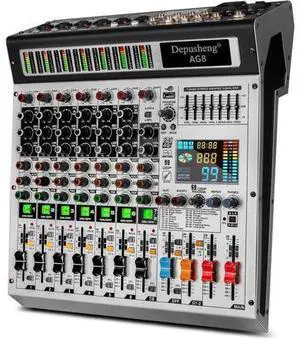 AG8 Professional audio mixer 8 Channel with MP3 Player Source USB recording,With grouping and 2 AUX interfaces, 99DSP EFFECTfor Professional and Beginners AG8 Professional audio mixer 8 Channel with MP3 Player Source USB recording,With grouping and 2 AUX interfaces, 99DSP EFFECTfor Professional and Beginners