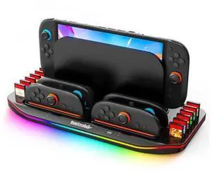Charging Dock for Nintendo Switch 2, Magnetic Fast Charger for 4 JoyCons with RGB Lighting, All-in-One Charging Station with 12 Game Card Storage Slots Charging Dock for Nintendo Switch 2, Magnetic Fast Charger for 4 JoyCons with RGB Lighting, All-in-One Charging Station with 12 Game Card Storage Slots