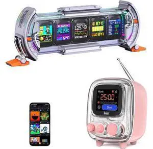 Times Gate and Tiivoo-2,Cyberpunk Gaming Setup Digital Clock with Smart APP Control and Mini TV Retro Bluetooth Speaker,Cute Decor for Bedroom,Bedside Desk Times Gate and Tiivoo-2,Cyberpunk Gaming Setup Digital Clock with Smart APP Control and Mini TV Retro Bluetooth Speaker,Cute Decor for Bedroom,Bedside Desk
