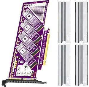 PCIe 5.0 X16 to Quad NVMe M.2 Adapter (45°Angled) with 4pcs Heatsink PCIe 5.0 X16 to Quad NVMe M.2 Adapter (45°Angled) with 4pcs Heatsink