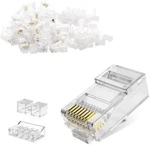 RJ45 Connectors, Cat 6A RJ45 Modular Plug (Three-Piece Suit), UTP Network Connector for Solid Wire and Standard Cable, Transparent, 100 Pack RJ45 Connectors, Cat 6A RJ45 Modular Plug (Three-Piece Suit), UTP Network Connector for Solid Wire and Standard Cable, Transparent, 100 Pack