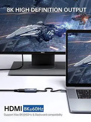 USB C to HDMI Adapter 8K@60Hz, Type C (Thunderbolt 3/4) to HDMI Converter 4K@120Hz Compatible with MacBook Pro, MacBook Air, iPad Pro/Air, Pixelbook, XPS, Surface Pro and More USB C to HDMI Adapter 8K@60Hz, Type C (Thunderbolt 3/4) to HDMI Converter 4K@120Hz Compatible with MacBook Pro, MacBook Air, iPad Pro/Air, Pixelbook, XPS, Surface Pro and More