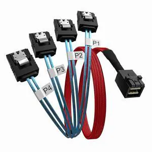 Internal HD Mini SAS (SFF-8643 Host) to 4X SATA (Target) Cable, SFF-8643 Connect to Hard Drive for Controller, 1M / 3.3FT, Red Internal HD Mini SAS (SFF-8643 Host) to 4X SATA (Target) Cable, SFF-8643 Connect to Hard Drive for Controller, 1M / 3.3FT, Red