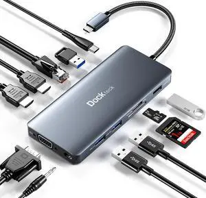USB C Docking Station, 12 in 1 USB C Hub Adapter with 2 HDMI 4K, VGA, Ethernet, 4 USB-A Ports, Audio, 100W PD, SD/TF Card Reader for MacBook Pro Air, XPS, Surface USB C Docking Station, 12 in 1 USB C Hub Adapter with 2 HDMI 4K, VGA, Ethernet, 4 USB-A Ports, Audio, 100W PD, SD/TF Card Reader for MacBook Pro Air, XPS, Surface