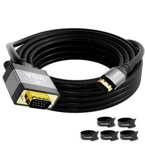 HDMI to VGA Cable 25 FT, Uni-Directional HDMI (Source) to VGA (Display) Cable, Black Male to Male Cord, Gold-plated Connectors, Aluminum Shells, for PC, Desktop, Laptop, Monitor, Projector, HDTV, Xbox HDMI to VGA Cable 25 FT, Uni-Directional HDMI (Source) to VGA (Display) Cable, Black Male to Male Cord, Gold-plated Connectors, Aluminum Shells, for PC, Desktop, Laptop, Monitor, Projector, HDTV, Xbox