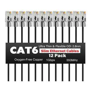 CAT6 Ethernet Cable 2 FT (12-Pack), Slim Cat 6 Patch Cable, 1Gbps, Internet Network Cables, Pure Copper Cat6 Cables, UTP, for Router, Modem, Switch, Gaming Consoles, TV, Server, Computer Room CAT6 Ethernet Cable 2 FT (12-Pack), Slim Cat 6 Patch Cable, 1Gbps, Internet Network Cables, Pure Copper Cat6 Cables, UTP, for Router, Modem, Switch, Gaming Consoles, TV, Server, Computer Room