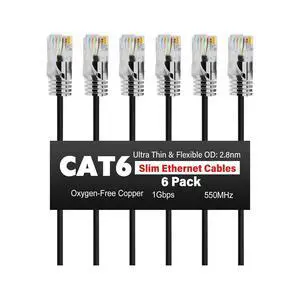 CAT6 Ethernet Cable 6 FT (6-Pack), Slim Cat 6 Patch Cable, 1Gbps, Internet Network Cables, Pure Copper Cat6 Cables, UTP, for Router, Modem, Switch, Gaming Consoles, TV, Server, Computer Room CAT6 Ethernet Cable 6 FT (6-Pack), Slim Cat 6 Patch Cable, 1Gbps, Internet Network Cables, Pure Copper Cat6 Cables, UTP, for Router, Modem, Switch, Gaming Consoles, TV, Server, Computer Room