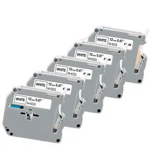 5PK M-K231 12mm Black On White M Label Tape Compatible with Label Printer PT60 PT70 PT80 M95 Fits MK231 MK-231 Models 5PK M-K231 12mm Black On White M Label Tape Compatible with Label Printer PT60 PT70 PT80 M95 Fits MK231 MK-231 Models