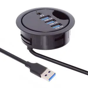3 Port USB 3.0 Hub Sound Card USB Splitter 60mm Desk Grommet Dock Station Headphone Mic Audio Interface for Desktop PC(USB 3.0 and 3.5mm Audio Port) 3 Port USB 3.0 Hub Sound Card USB Splitter 60mm Desk Grommet Dock Station Headphone Mic Audio Interface for Desktop PC(USB 3.0 and 3.5mm Audio Port)