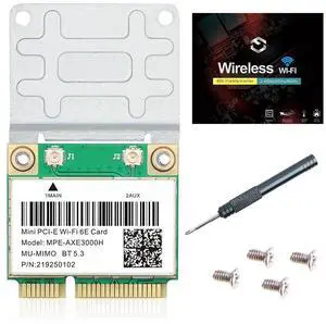 WiFi 6E Half Mini PCI-E WiFi Network Card 802.11AX AC MPE-AXE3000H 2.4GHz 5GHz 6GHz 5400Mbps Wireless Card BT5.3 MU-MIMO mini PCIe Wi-Fi 6E Adapter OFDMA vPro for Windows 10/11 PC Laptops WiFi 6E Half Mini PCI-E WiFi Network Card 802.11AX AC MPE-AXE3000H 2.4GHz 5GHz 6GHz 5400Mbps Wireless Card BT5.3 MU-MIMO mini PCIe Wi-Fi 6E Adapter OFDMA vPro for Windows 10/11 PC Laptops