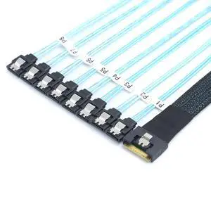 Compatible with PCI-E Slimline SAS SFF-8654 8I to 8X SATA Hard Drive Cable, 32AWG Copper, Full Housing Anti-Misplug Design, High-Speed 24G Harness (0.5M/19.68in) Compatible with PCI-E Slimline SAS SFF-8654 8I to 8X SATA Hard Drive Cable, 32AWG Copper, Full Housing Anti-Misplug Design, High-Speed 24G Harness (0.5M/19.68in)