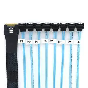 PCI-E Slimline SAS SFF-8654 8i to 8X SATA 90-Degree Cable, Full Cover Anti-Misplug Design,24Gbps High-Speed Server Data Cable (0.5M/19.68in) PCI-E Slimline SAS SFF-8654 8i to 8X SATA 90-Degree Cable, Full Cover Anti-Misplug Design,24Gbps High-Speed Server Data Cable (0.5M/19.68in)