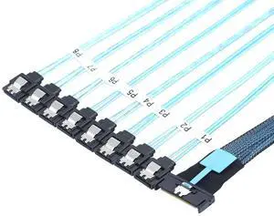 MCIO PCIe SAS SFF-8654 8i to 8X SATA 7P Female Straight Cable High Speed Server Hard Drive Converter Cable, 32AWG, 85 Ohm (1M) MCIO PCIe SAS SFF-8654 8i to 8X SATA 7P Female Straight Cable High Speed Server Hard Drive Converter Cable, 32AWG, 85 Ohm (1M)
