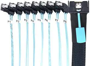 MCIO PCIe Slimline SFF-8654 8i to 8* SATA 7P Left Angle Female Hard Drive Converter Cable 32AWG High Speed Server Internal Harness (0.8M) MCIO PCIe Slimline SFF-8654 8i to 8* SATA 7P Left Angle Female Hard Drive Converter Cable 32AWG High Speed Server Internal Harness (0.8M)