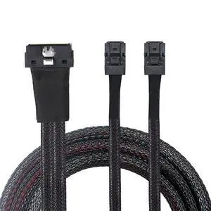 Compatible with PCI-E Slimline SFF-8654 8I to Dual SFF-8643 Server Cable, 12G High-Speed Harness, 32AWG Copper (0.8M/31.49in) Compatible with PCI-E Slimline SFF-8654 8I to Dual SFF-8643 Server Cable, 12G High-Speed Harness, 32AWG Copper (0.8M/31.49in)