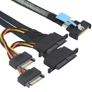 PCIe 5.0 Slimline MCIO 8i 74P to Dual SFF-8639 Cable with 15-Pin Power Connectors High-Speed 32Gbps Server Data Cable Compatible with U.2 SSDs and Storage Systems (1m/39.37in) PCIe 5.0 Slimline MCIO 8i 74P to Dual SFF-8639 Cable with 15-Pin Power Connectors High-Speed 32Gbps Server Data Cable Compatible with U.2 SSDs and Storage Systems (1m/39.37in)