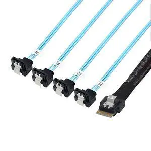 PCIe Slimline SAS 4.0 38pin SFF-8654 4i to 4X SATA 90 Degree Female Server Cable 30AWG High Speed Internal Harness (1m/39.37in) PCIe Slimline SAS 4.0 38pin SFF-8654 4i to 4X SATA 90 Degree Female Server Cable 30AWG High Speed Internal Harness (1m/39.37in)
