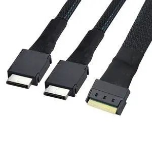 PCIe Slimline SAS SFF 8654 8i to Dual Oculink SFF 8611 4i Server Cable with Anti-Misplug Design 32AWG Data Harness, 10 Ohm Impedance (0.5M) PCIe Slimline SAS SFF 8654 8i to Dual Oculink SFF 8611 4i Server Cable with Anti-Misplug Design 32AWG Data Harness, 10 Ohm Impedance (0.5M)